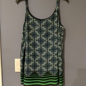 EUC CAbi cami, green and navy with brass detail